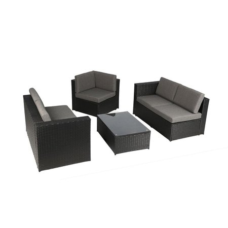 Baner Garden Baner Garden K35 Outdoor Furniture Complete Patio PE Wicker Rattan Garden Corner Sofa Couch Set - 4 Piece - Black K35